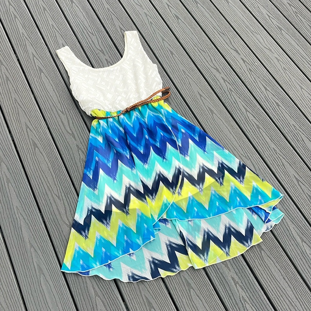 Chevron Print High Low Dress